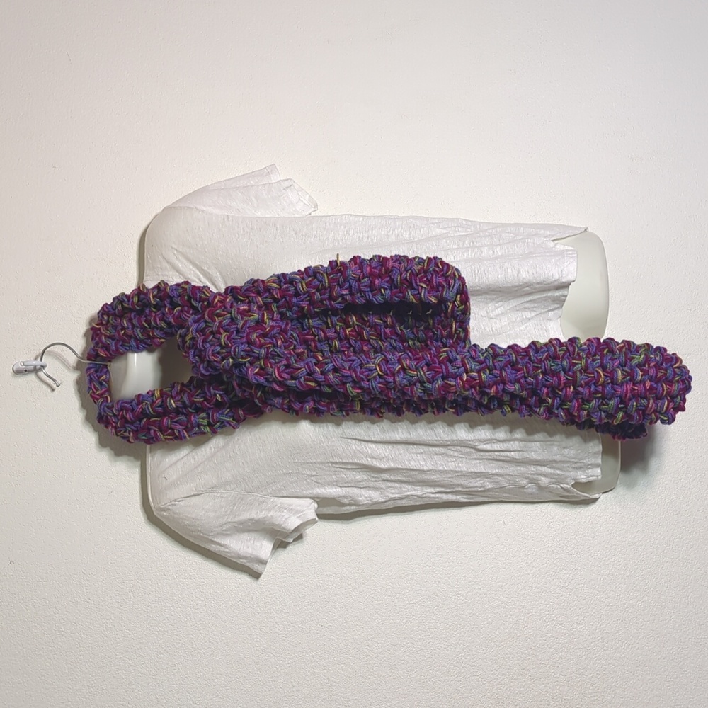 NEW Hand Knit Chunky Winter Scarf Pink Purple Homemade Variegated Gift Colorful